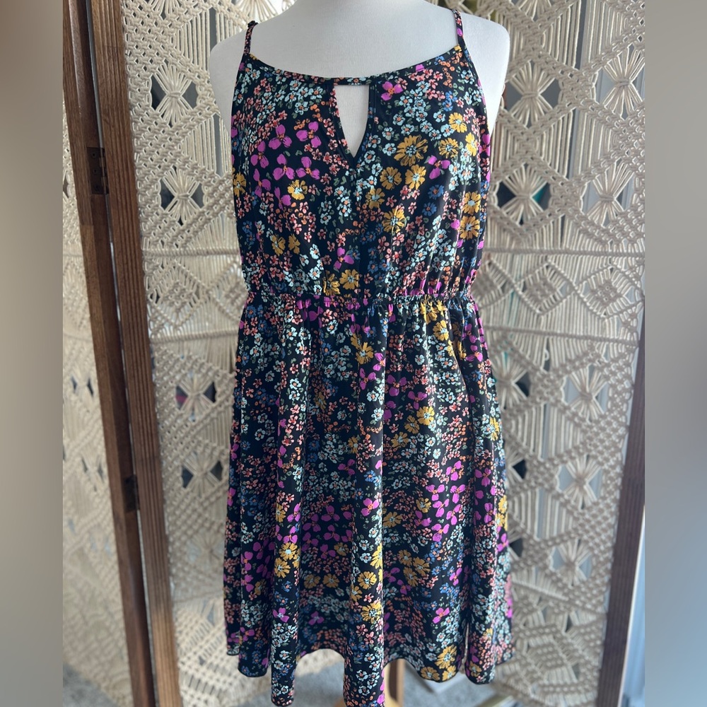 Black Ditzy Floral Print Sun Dress